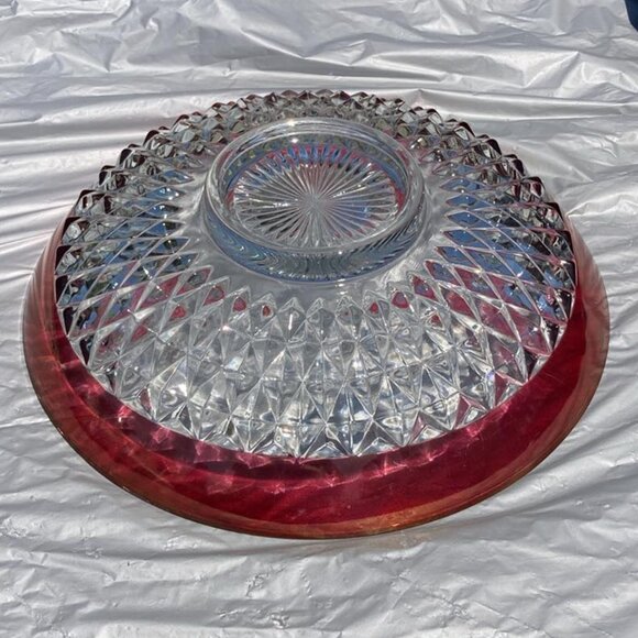 Vintage Indiana Glass Diamond Point Ruby Red Bowl 13.5'' - Picture 3 of 3